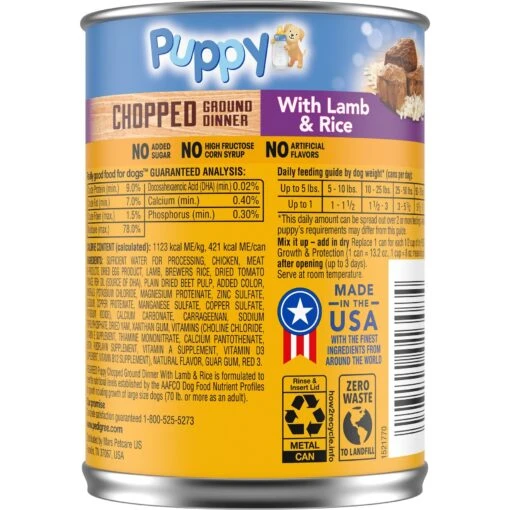 Pedigree Puppy Chopped Ground Lamb & Rice Recipe Wet Canned Dog Food -Dog Supplies 114380 PT1. AC SS1800 V1652982387