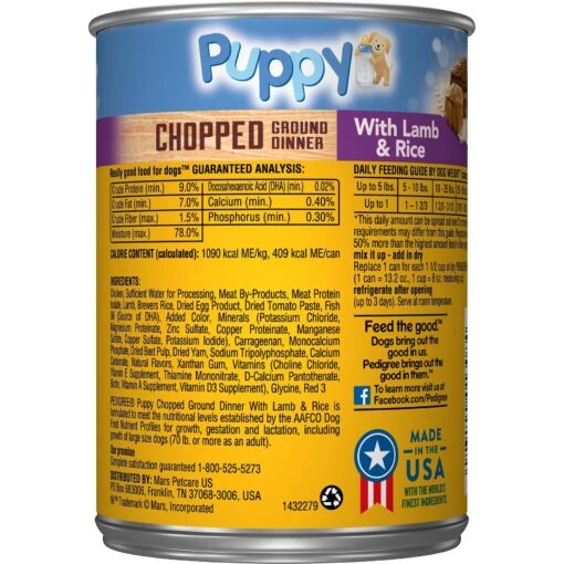 Pedigree Puppy Chopped Ground Lamb & Rice Recipe Wet Canned Dog Food -Dog Supplies 114380 PT2. AC SS1800 V1567793307