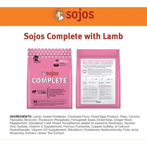 Sojos Complete Lamb Recipe Adult Grain-Free Freeze-Dried Dehydrated Dog Food -Dog Supplies 139205 PT6. AC SS1800 V1611088601