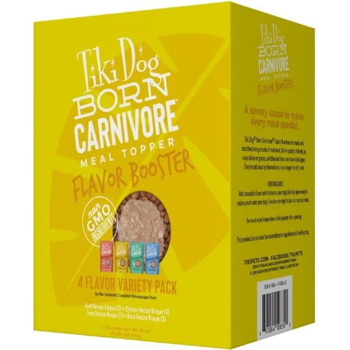 Tiki Dog Born Carnivore Flavor Booster Bisque Variety Pack Non-GMO Wet Dog Food Topper, 1.5-oz Pouch, Case Of 12 -Dog Supplies 145229 MAIN. AC SS1800 V1701796280