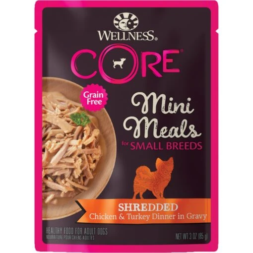 Wellness CORE Grain-Free Small Breed Mini Meals Shredded Chicken & Turkey In Gravy Dog Food Pouches -Dog Supplies 145502 MAIN. AC SS1800 V1611763274