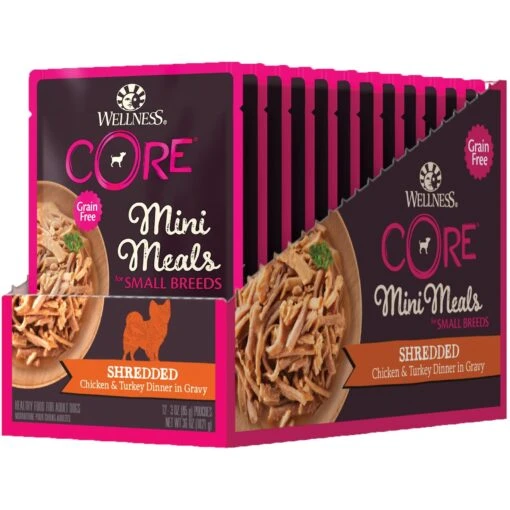 Wellness CORE Grain-Free Small Breed Mini Meals Shredded Chicken & Turkey In Gravy Dog Food Pouches -Dog Supplies 145502 PT8. AC SS1800 V1598308677