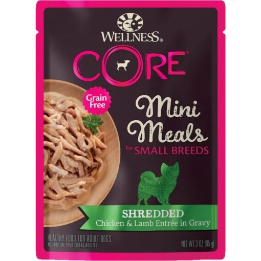 Wellness CORE Grain-Free Small Breed Mini Meals Shredded Chicken & Lamb In Gravy Dog Food Pouches -Dog Supplies 145504 MAIN. AC SS1800 V1611763281