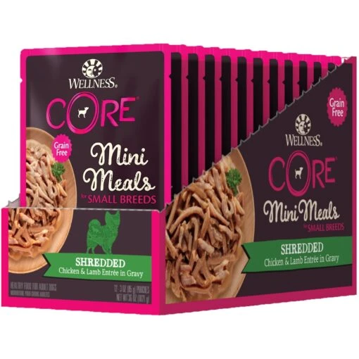 Wellness CORE Grain-Free Small Breed Mini Meals Shredded Chicken & Lamb In Gravy Dog Food Pouches -Dog Supplies 145504 PT8. AC SS1800 V1598309202