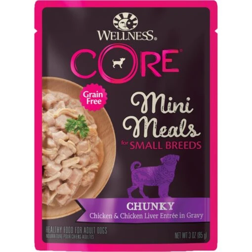 Wellness CORE Grain-Free Small Breed Mini Meals Chunky Chicken & Chicken Liver In Gravy Dog Food Pouches -Dog Supplies 145506 MAIN. AC SS1800 V1611763285