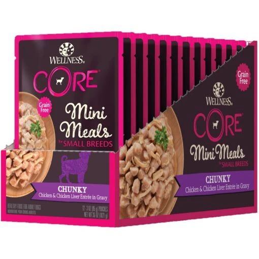 Wellness CORE Grain-Free Small Breed Mini Meals Chunky Chicken & Chicken Liver In Gravy Dog Food Pouches -Dog Supplies 145506 PT8. AC SS1800 V1598305077