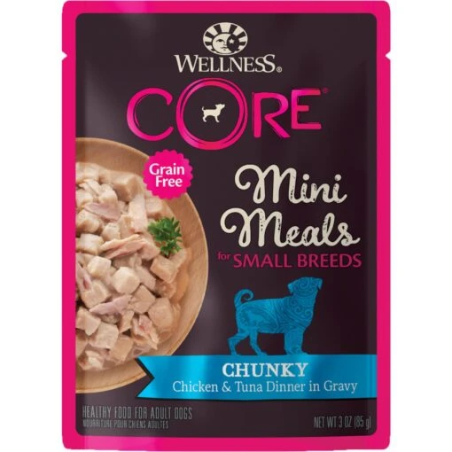 Wellness CORE Grain-Free Small Breed Mini Meals Chunky Chicken & Tuna In Gravy Dog Food Pouches -Dog Supplies 145508 MAIN. AC SS1800 V1611763265