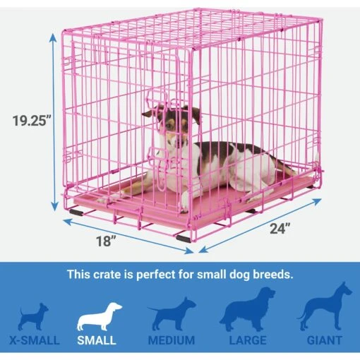 Frisco Fold & Carry Single Door Collapsible Wire Dog Crate, Pink -Dog Supplies 160806 PT1. AC SS1800 V1561066340