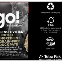 Go! Solutions Sensitivities Limited Ingredient Grain-Free Duck Pate Dog Food -Dog Supplies 220096 PT6. AC SS1800 V1683562696