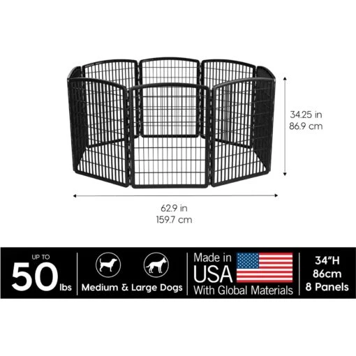 IRIS USA 8-Panel Dog Exercise Playpen, 34-in, Black -Dog Supplies 231622 PT1. AC SS1800 V1680787538