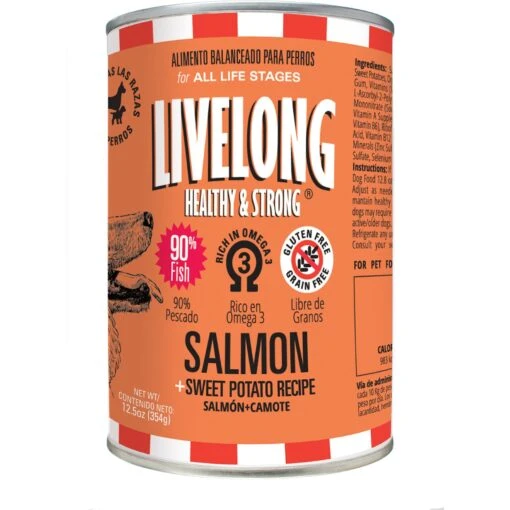 Livelong Healthy & Strong Salmon & Sweet Potato Recipe Wet Dog Food, 12.8-oz Can, Case Of 12 -Dog Supplies 235066 MAIN. AC SS1800 V1589818274