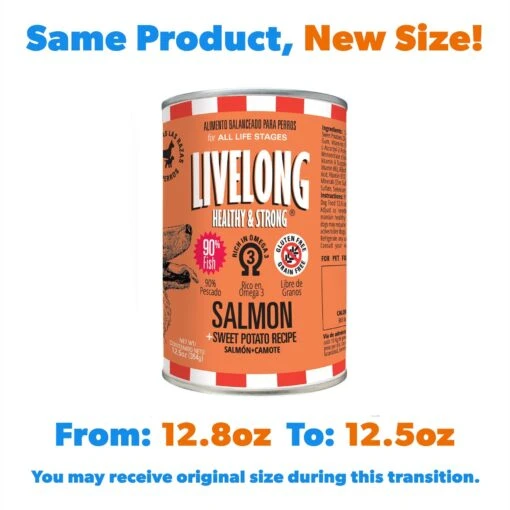 Livelong Healthy & Strong Salmon & Sweet Potato Recipe Wet Dog Food, 12.8-oz Can, Case Of 12 -Dog Supplies 235066 PT1. AC SS1800 V1589915486