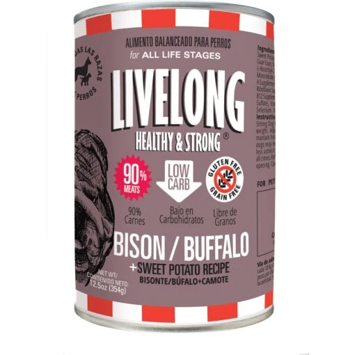 Livelong Healthy & Strong Bison/Buffalo & Sweet Potato Recipe Wet Dog Food, 12.8-oz Can, Case Of 12 -Dog Supplies 235068 MAIN. AC SS1800 V1589818270