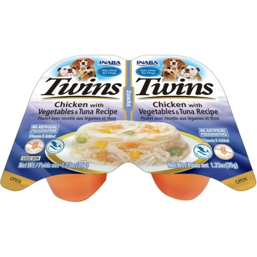 Inaba Twins Chicken With Vegetables & Tuna Recipe Grain-Free Dog Food Topper, 1.23-oz, Pack Of 2 -Dog Supplies 236010 MAIN. AC SS1800 V1591633556