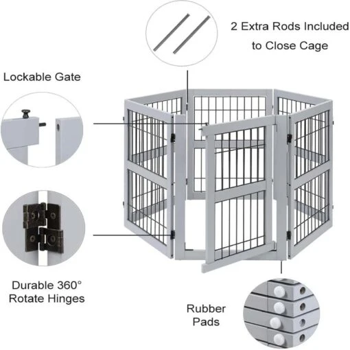 Unipaws 6 Panel Wooden Wire Dog Gate -Dog Supplies 241637 PT6. AC SS1800 V1593634283