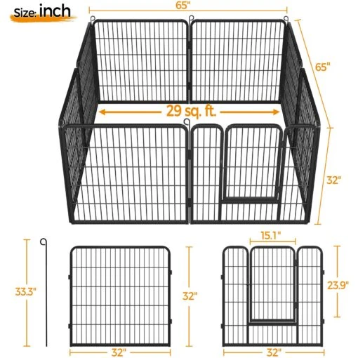 Yaheetech 8-Panel Dog Exercise Pen, Black -Dog Supplies 242638 PT3. AC SS1800 V1687373900