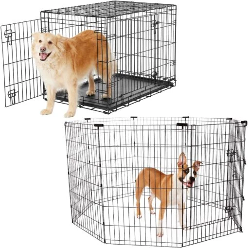 Frisco Heavy Duty Fold & Carry Double Door Collapsible Wire Dog Crate & Frisco Wire Dog & Small Pet Exercise Pen With Step-Through Door -Dog Supplies 255537 MAIN. AC SS1800 V1603646516