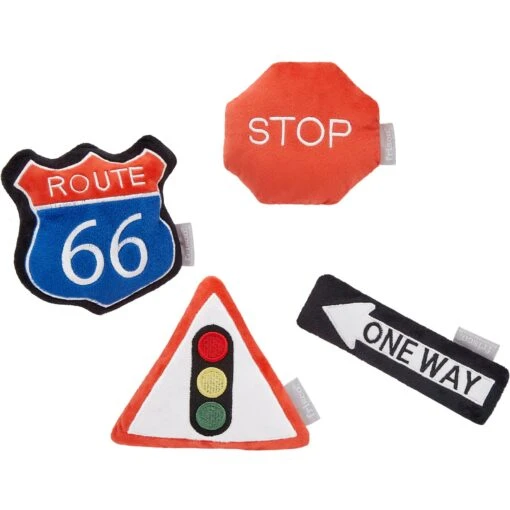 Frisco Road Trip Traffic Signs Plush Squeaky Dog Toy, 4 Count -Dog Supplies 262016 MAIN. AC SS1800 V1618598249