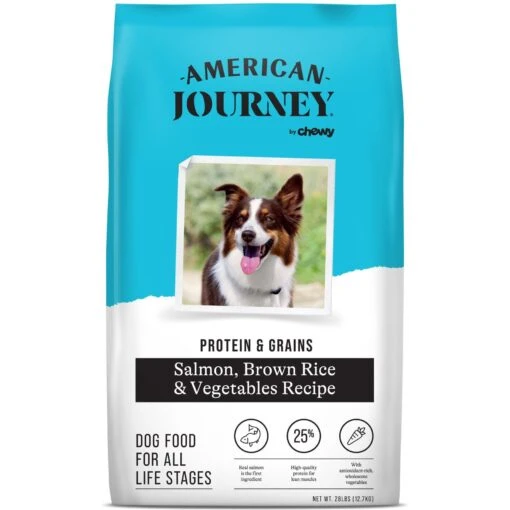 American Journey Protein & Grains Formula Salmon, Brown Rice & Vegetables Recipe Dry Dog Food & American Journey Stews Poultry & Beef Variety Pack Grain-Free Canned Dog Food, 12.5-oz Can -Dog Supplies 292584 PT1. AC SS1800 V1694613445