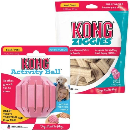 KONG Puppy Activity Ball Dog Toy, Color Varies & KONG Stuff'N Puppy Ziggies Dog Treats -Dog Supplies 298188 MAIN. AC SS1800 V1621295841