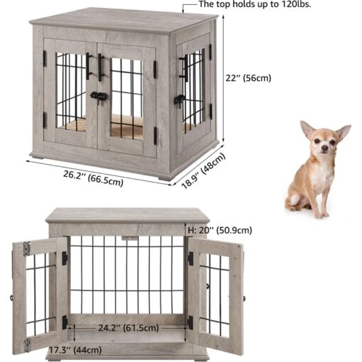 Unipaws Wooden Wire Dog Crate Furniture End Table -Dog Supplies 299112 PT3. AC SS1800 V1664534158