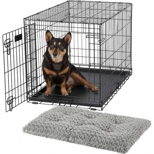 MidWest ICrate Fold & Carry Single Door Collapsible Wire Dog Crate & MidWest Quiet Time Ombre Swirl Dog Crate Mat -Dog Supplies 302930 MAIN. AC SS1800 V1623062260