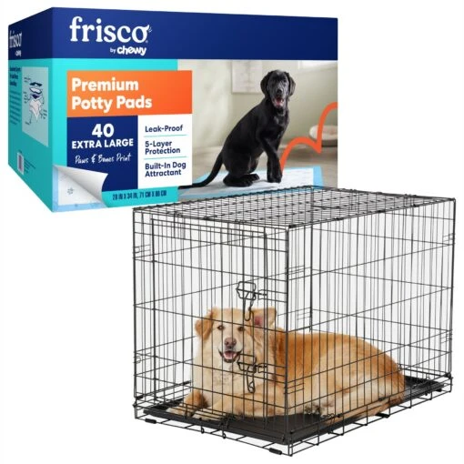 Frisco Fold & Carry Single Door Collapsible Wire Dog Crate & Frisco Premium Extra Large Printed Dog Training & Potty Pads -Dog Supplies 303438 MAIN. AC SS1800 V1681229072