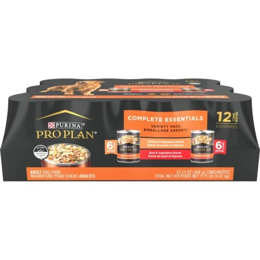 Purina Pro Plan Complete Essentials Variety Pack Beef & Vegetable & Chicken & Vegetable Entrée Slices In Gravy Wet Dog Food, 13-oz Can, Case Of 12 -Dog Supplies 352989 MAIN. AC SS1800 V1671734314