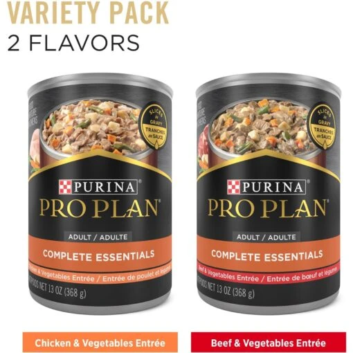 Purina Pro Plan Complete Essentials Variety Pack Beef & Vegetable & Chicken & Vegetable Entrée Slices In Gravy Wet Dog Food, 13-oz Can, Case Of 12 -Dog Supplies 352989 PT1. AC SS1800 V1671734309