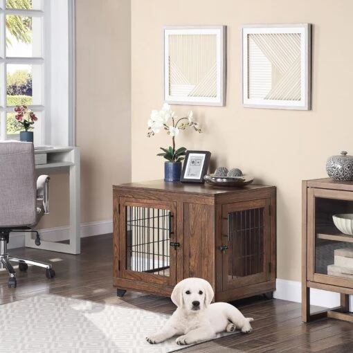 Unipaws Wooden Wire Furniture End Table Dog Crate, Walnut -Dog Supplies 361903 MAIN. AC SS1800 V1649957497