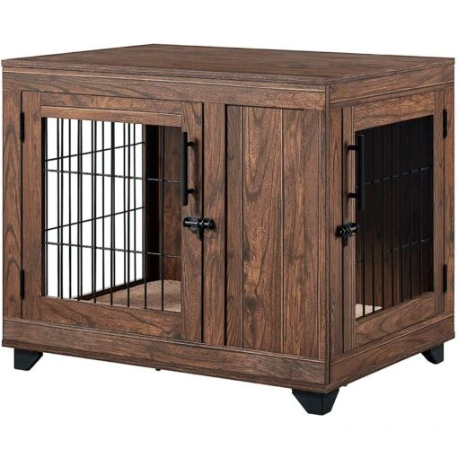 Unipaws Wooden Wire Furniture End Table Dog Crate, Walnut -Dog Supplies 361903 PT1. AC SS1800 V1649959912