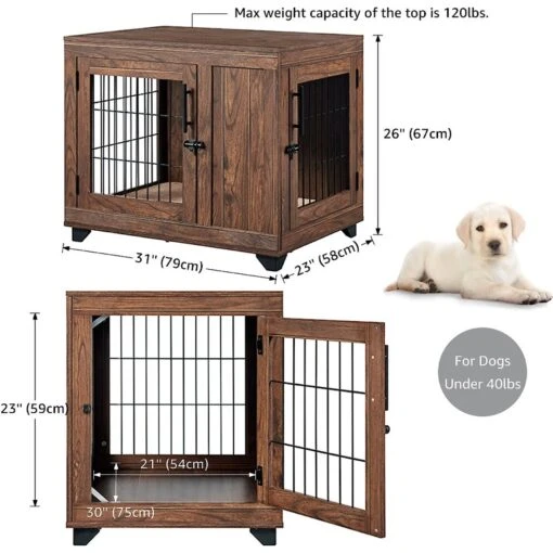 Unipaws Wooden Wire Furniture End Table Dog Crate, Walnut -Dog Supplies 361903 PT2. AC SS1800 V1649959891