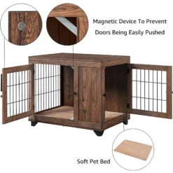 Unipaws Wooden Wire Furniture End Table Dog Crate, Walnut -Dog Supplies 361903 PT4. AC SS1800 V1649962594