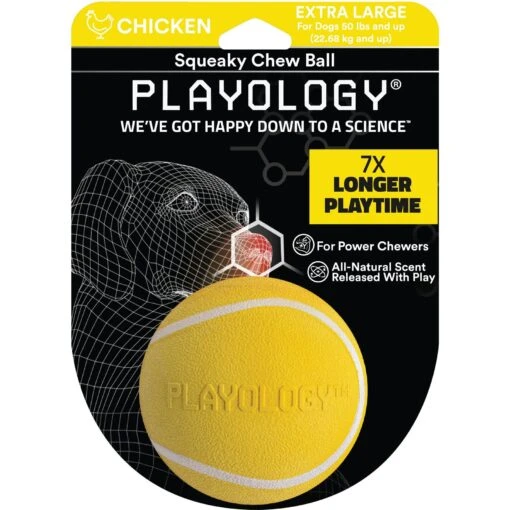 Playology All Natural Chicken Scented Squeaky Dog Chew Ball, Yellow, X-Large -Dog Supplies 370826 MAIN. AC SS1800 V1657657490