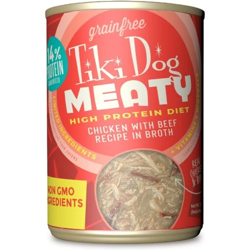 Tiki Dog Meaty Whole Foods Grain-Free Chicken & Beef Shredded Canned Dog Food, 12-oz, Case Of 8 -Dog Supplies 505122 MAIN. AC SS1800 V1648622801