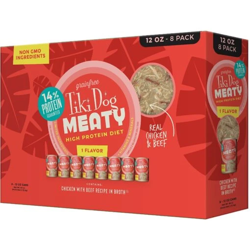 Tiki Dog Meaty Whole Foods Grain-Free Chicken & Beef Shredded Canned Dog Food, 12-oz, Case Of 8 -Dog Supplies 505122 PT1. AC SS1800 V1648615884