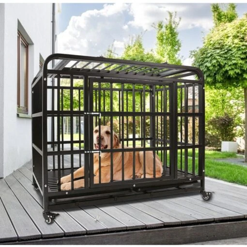 SMONTER Heavy Duty Metal Indoor & Outdoor Medium & Large Breed Dog Crate, Dark Silver -Dog Supplies 517246 MAIN. AC SS1800 V1657658362