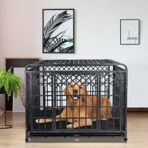 SMONTER Heavy Duty Double Lock Metal Large Breed Dog Crate, Dark Silver -Dog Supplies 517278 MAIN. AC SS1800 V1650397298