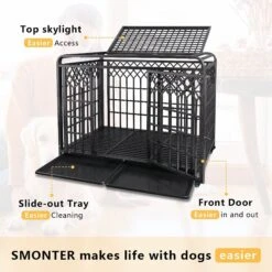 SMONTER Heavy Duty Double Lock Metal Large Breed Dog Crate, Dark Silver -Dog Supplies 517278 PT2. AC SS1800 V1650393708