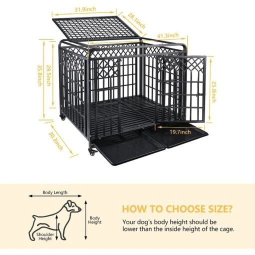 SMONTER Heavy Duty Double Lock Metal Large Breed Dog Crate, Dark Silver -Dog Supplies 517278 PT4. AC SS1800 V1650318981