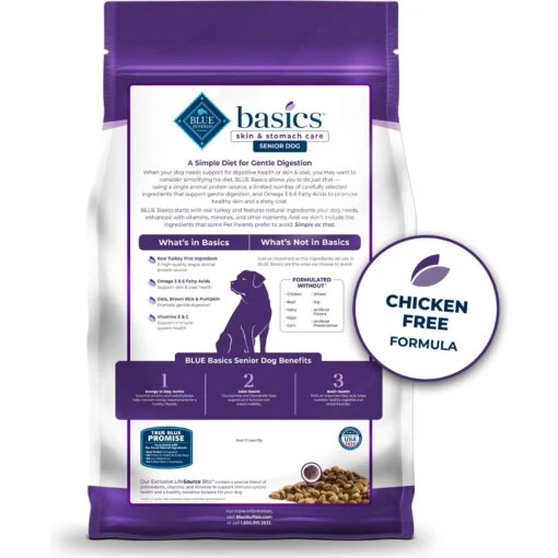 Blue Buffalo Basics Skin & Stomach Care Turkey & Potato Recipe Senior Dry Dog Food -Dog Supplies 51892 PT1. AC SS1800 V1646273784