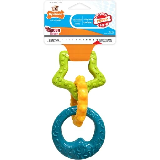 Nylabone Puppy Power Chew Teething Toy Rings Dogs Bacon Yellow -Dog Supplies 54231 MAIN. AC SS1800 V1658762617