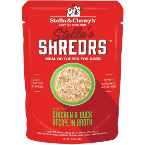 Stella & Chewy's Stella’s Shredrs Cage Free Chicken & Duck Recipe In Broth Adult Wet Dog Food, 2.8-oz Pouch, Case Of 24 -Dog Supplies 565150 MAIN. AC SS1800 V1657659686