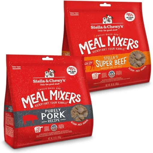 Stella & Chewy's Meal Mixers Purely Pork Freeze-Dried Raw Dog Food Topper & Stella & Chewy's Stella's Super Beef Meal Mixers Freeze-Dried Raw Dog Food Topper -Dog Supplies 567574 MAIN. AC SS1800 V1657659985