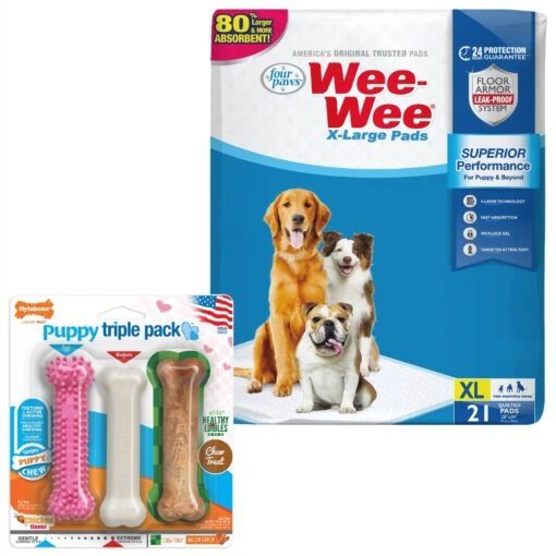 Four Paws Wee-Wee Superior Performance Dog Pee Pads & Nylabone Puppy Chew Variety Toy & Treat Triple Pack -Dog Supplies 609534 MAIN. AC SS1800 V1660403165