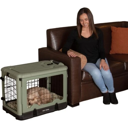 Pet Gear The Other Door Double Door Collapsible Wire Dog Crate & Plush Pad, Sage -Dog Supplies 64489 MAIN. AC SS1800 V1673379025