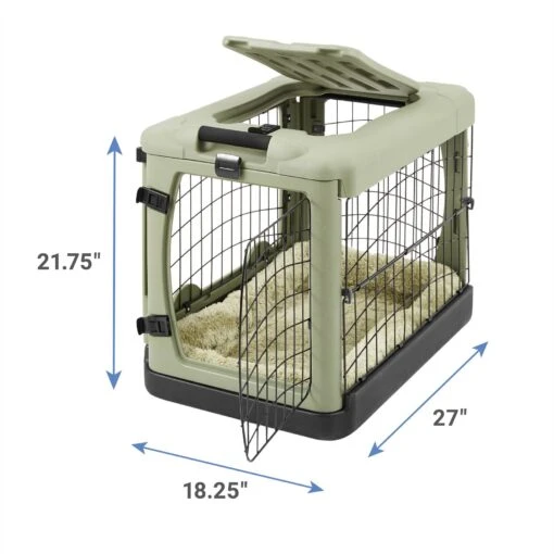 Pet Gear The Other Door Double Door Collapsible Wire Dog Crate & Plush Pad, Sage -Dog Supplies 64489 PT2. AC SS1800 V1568036246