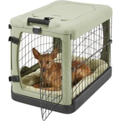 Pet Gear The Other Door Double Door Collapsible Wire Dog Crate & Plush Pad, Sage -Dog Supplies 64489 PT3. AC SS1800 V1569012194