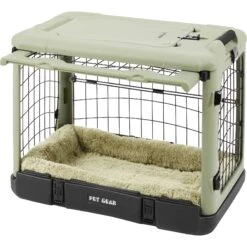 Pet Gear The Other Door Double Door Collapsible Wire Dog Crate & Plush Pad, Sage -Dog Supplies 64489 PT4. AC SS1800 V1562169784