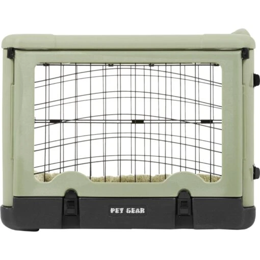 Pet Gear The Other Door Double Door Collapsible Wire Dog Crate & Plush Pad, Sage -Dog Supplies 64489 PT6. AC SS1800 V1562169850